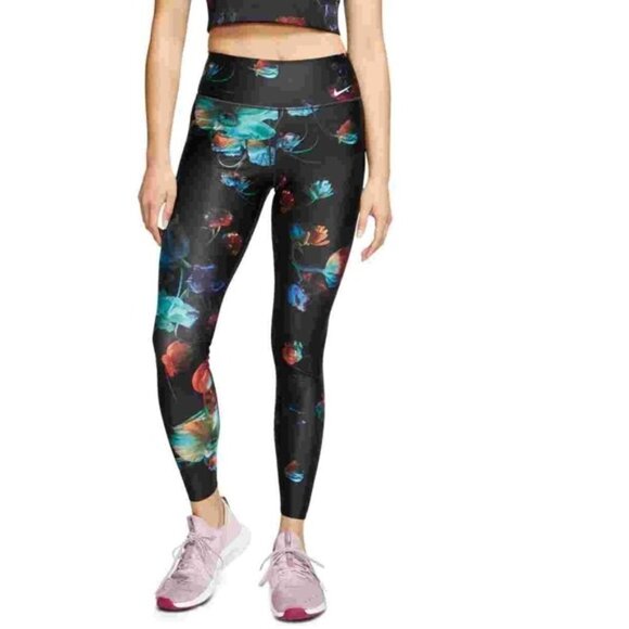 NIKE Dri-Fit Power Floral Print Leggings Black Flower Print Multicolor High Rise - Picture 1 of 6